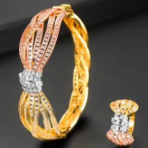 Gorgeous finely Noble Bow Bangle Ring Sets for Women Wedding Dubai Bridal Bangle Ring Sets