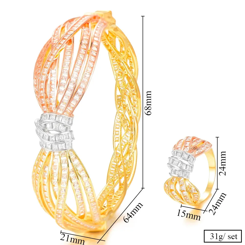 Gorgeous finely Noble Bow Bangle Ring Sets for Women Wedding Dubai Bridal Bangle Ring Sets