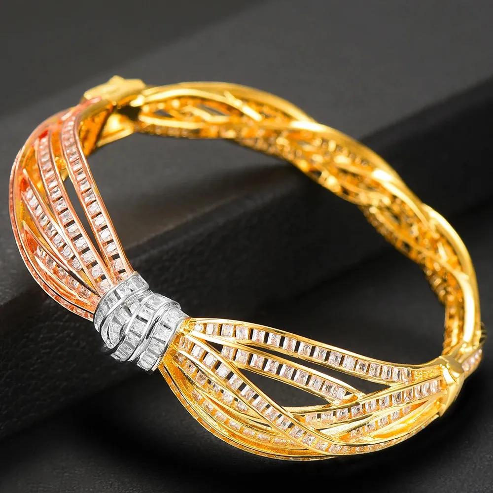 Gorgeous finely Noble Bow Bangle Ring Sets for Women Wedding Dubai Bridal Bangle Ring Sets