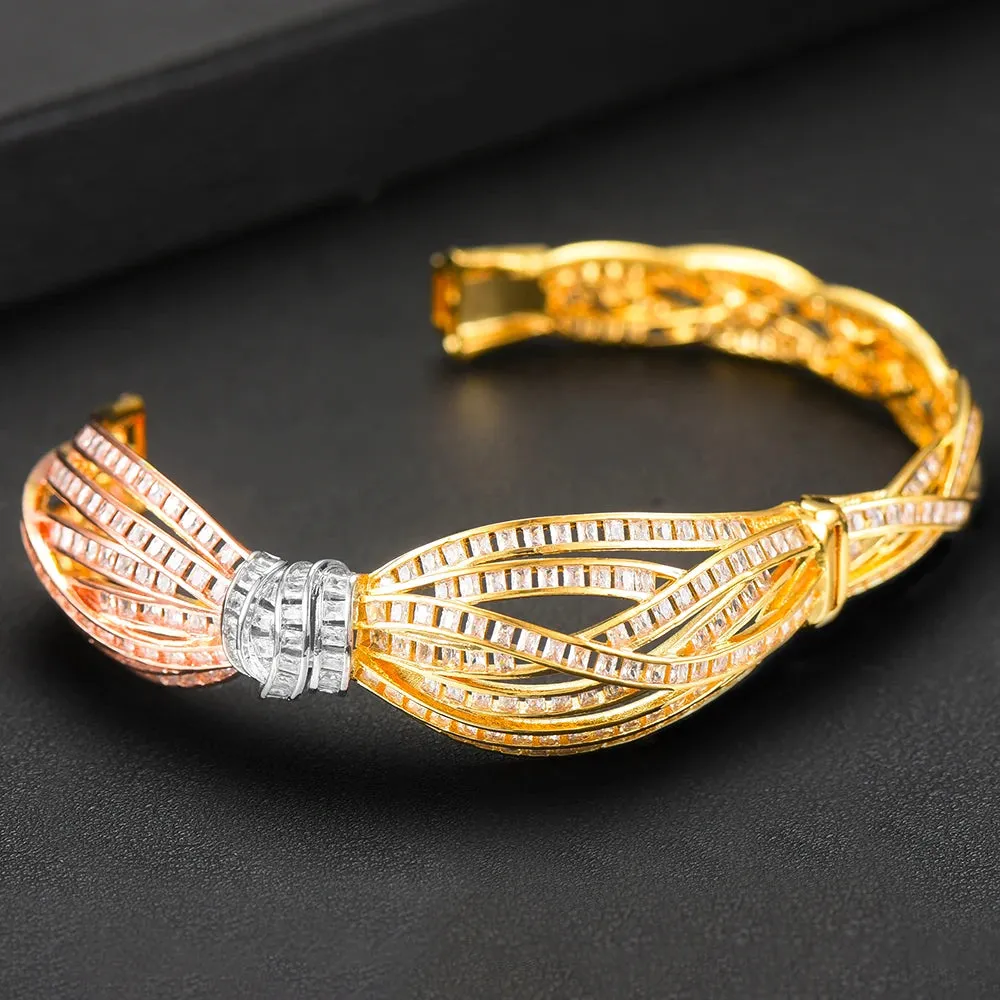 Gorgeous finely Noble Bow Bangle Ring Sets for Women Wedding Dubai Bridal Bangle Ring Sets