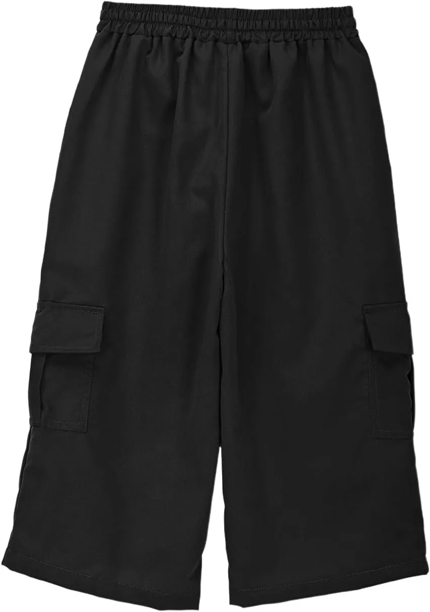 Kids 3/4 Cargo Pants for Boys Straight Wide Leg High Elastic Waist Trousers Solid Color Y2k Streetwear