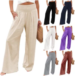 Linen Palazzo Pant Women 2025 Summer Boho Wide Leg High Waist Lounge Pants Casual Beach Vacation Outfits