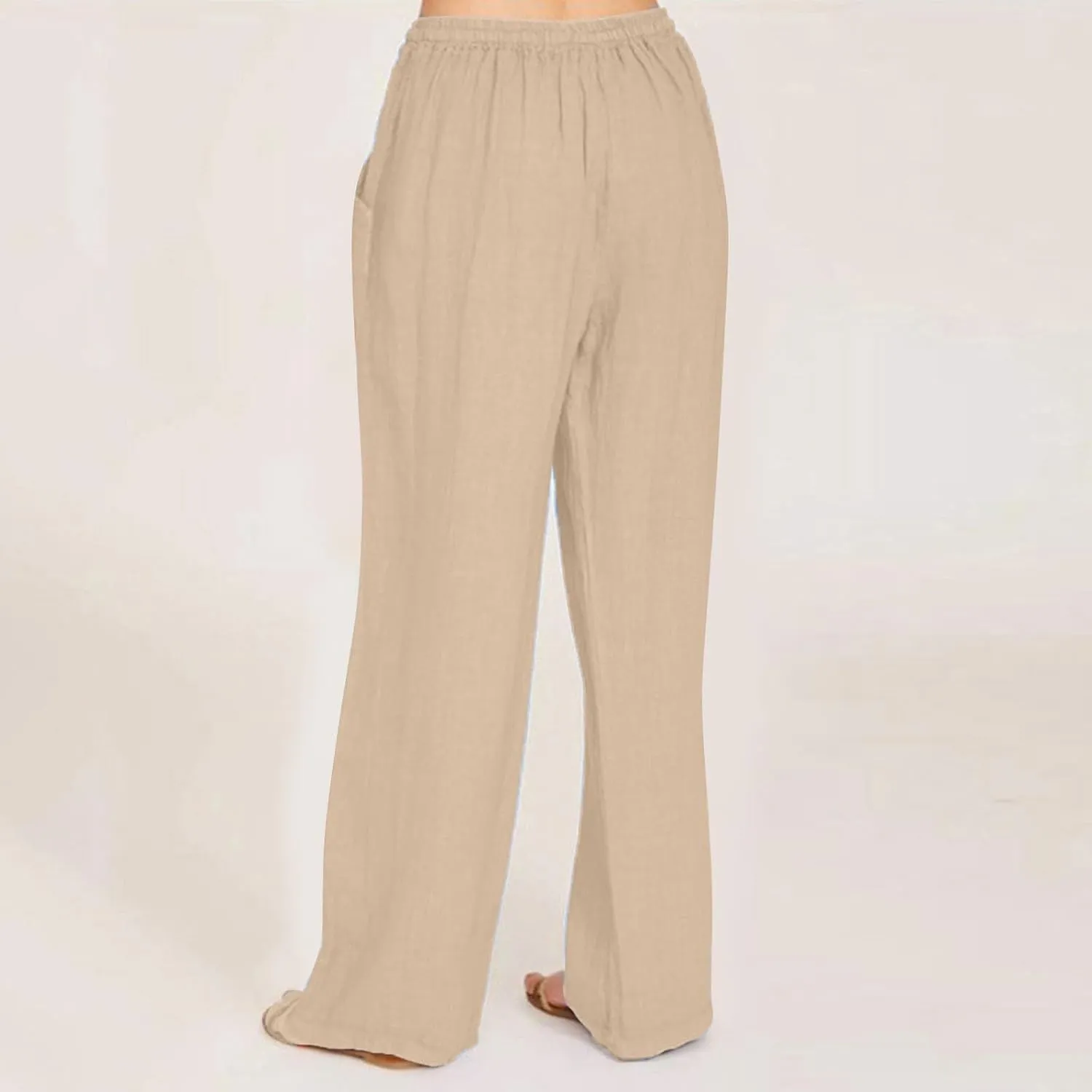 Linen Pants Women Petite Dressy Casual Elastic Waist Beach Lounge Wide Leg Trousers Women