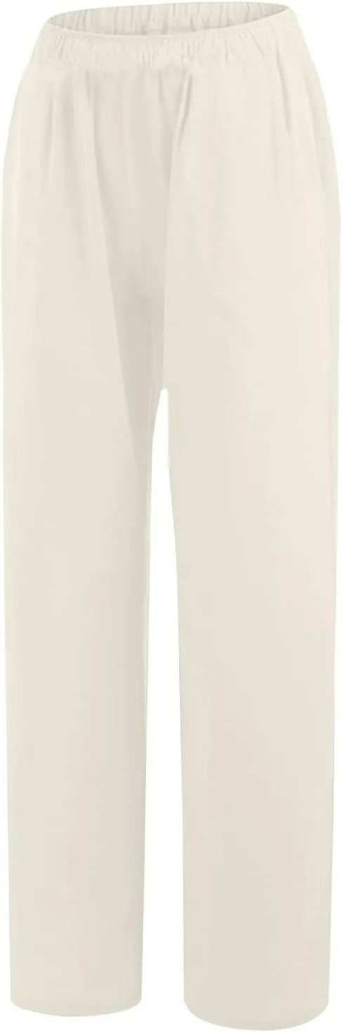 Linen Pants Women Summer Drawstring Waist Wide Leg Loose Cotton Linen Palazzo Pants Vacation Beach Pants with Pockets