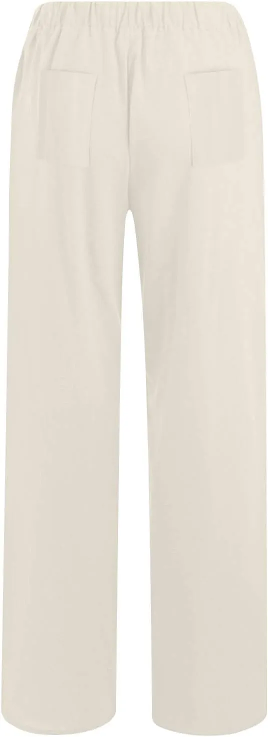 Linen Pants Women Summer Drawstring Waist Wide Leg Loose Cotton Linen Palazzo Pants Vacation Beach Pants with Pockets