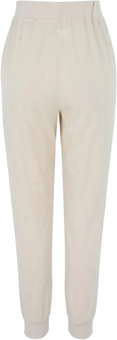 Linen Tapered Pants Women Drawstring Elastic Waist Casual Trousers with Pockets Straight Leg Loose Comfy Sweatpants