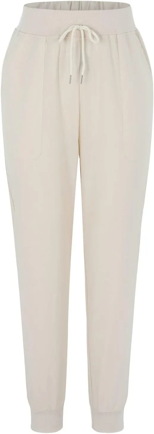 Linen Tapered Pants Women Drawstring Elastic Waist Casual Trousers with Pockets Straight Leg Loose Comfy Sweatpants