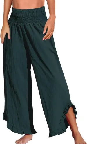 Linen Wide Leg Pants for Women Palazzo Casual Dressy Fashion Drawstring Linen Outfits Women
