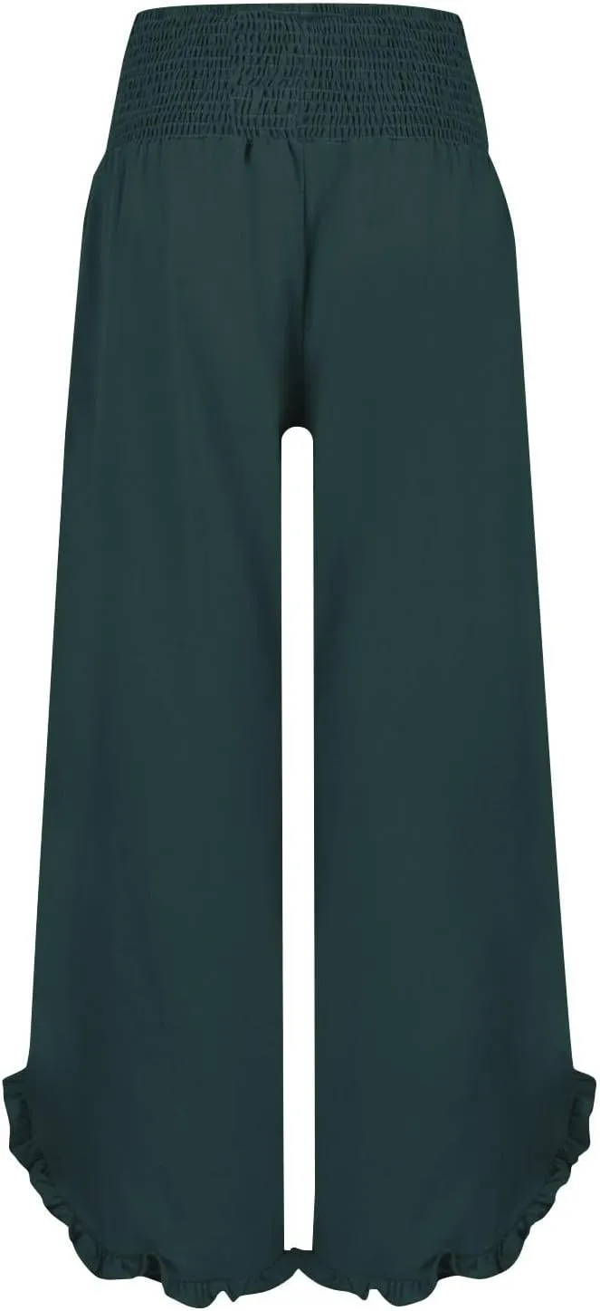 Linen Wide Leg Pants for Women Palazzo Casual Dressy Fashion Drawstring Linen Outfits Women