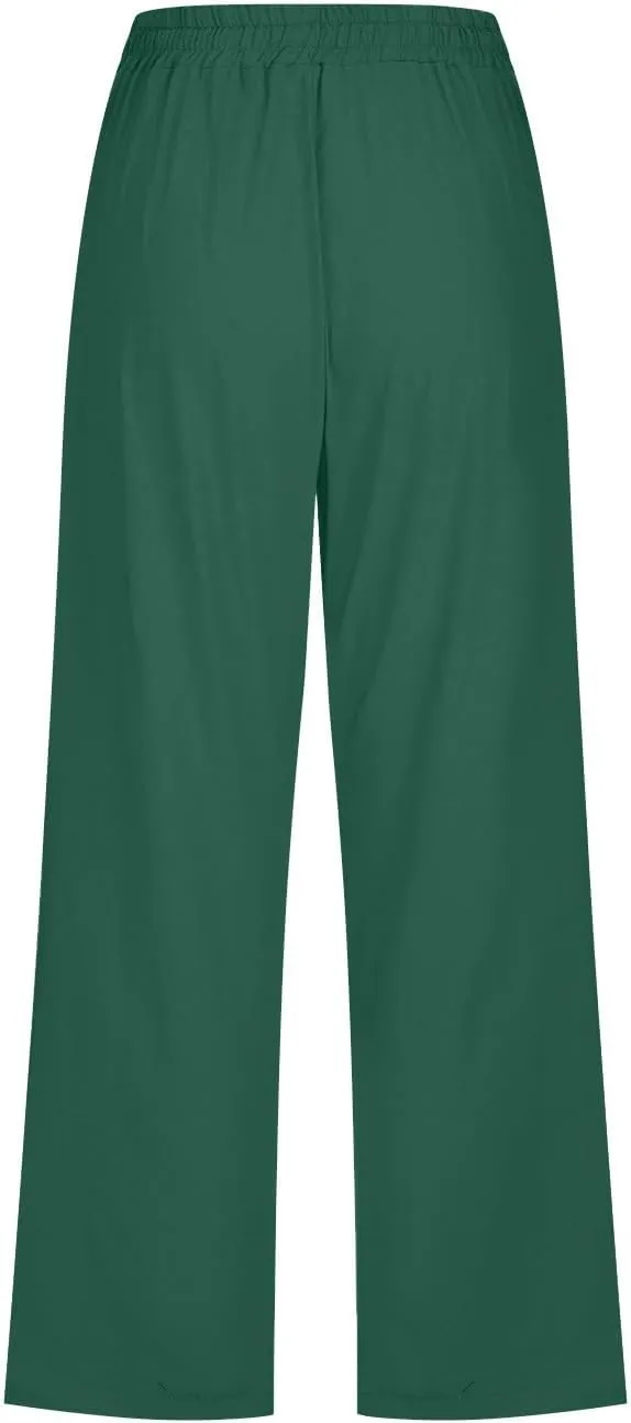 LRMQS Capri Pants for Women Casual Summer 2024 Drawstring Capris Linen Pants Pockets Beach Straight Wide Leg Cropped Trousers