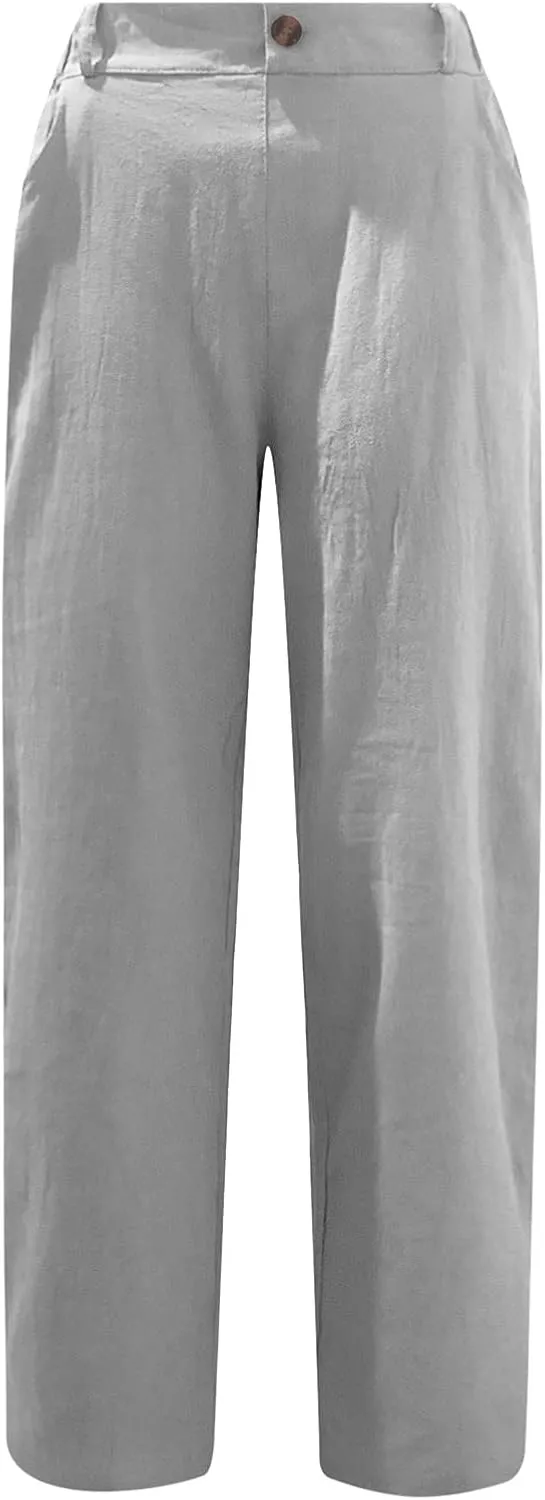 LRMQS Women Capri Pants 2024 Summer Trendy Linen Cropped Trouser with Pockets Beach Casual Cruise Fashion Capris Clothes