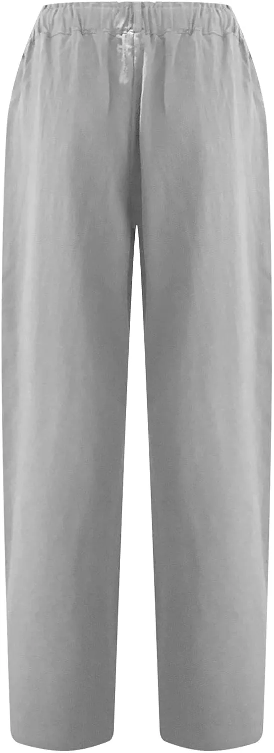 LRMQS Women Capri Pants 2024 Summer Trendy Linen Cropped Trouser with Pockets Beach Casual Cruise Fashion Capris Clothes