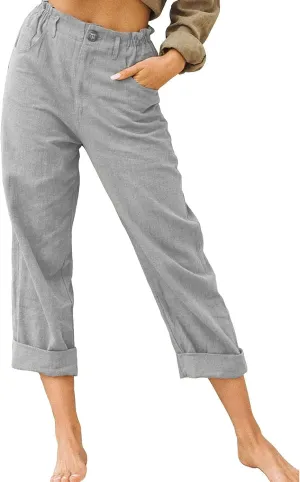 LRMQS Women Capri Pants 2024 Summer Trendy Linen Cropped Trouser with Pockets Beach Casual Cruise Fashion Capris Clothes