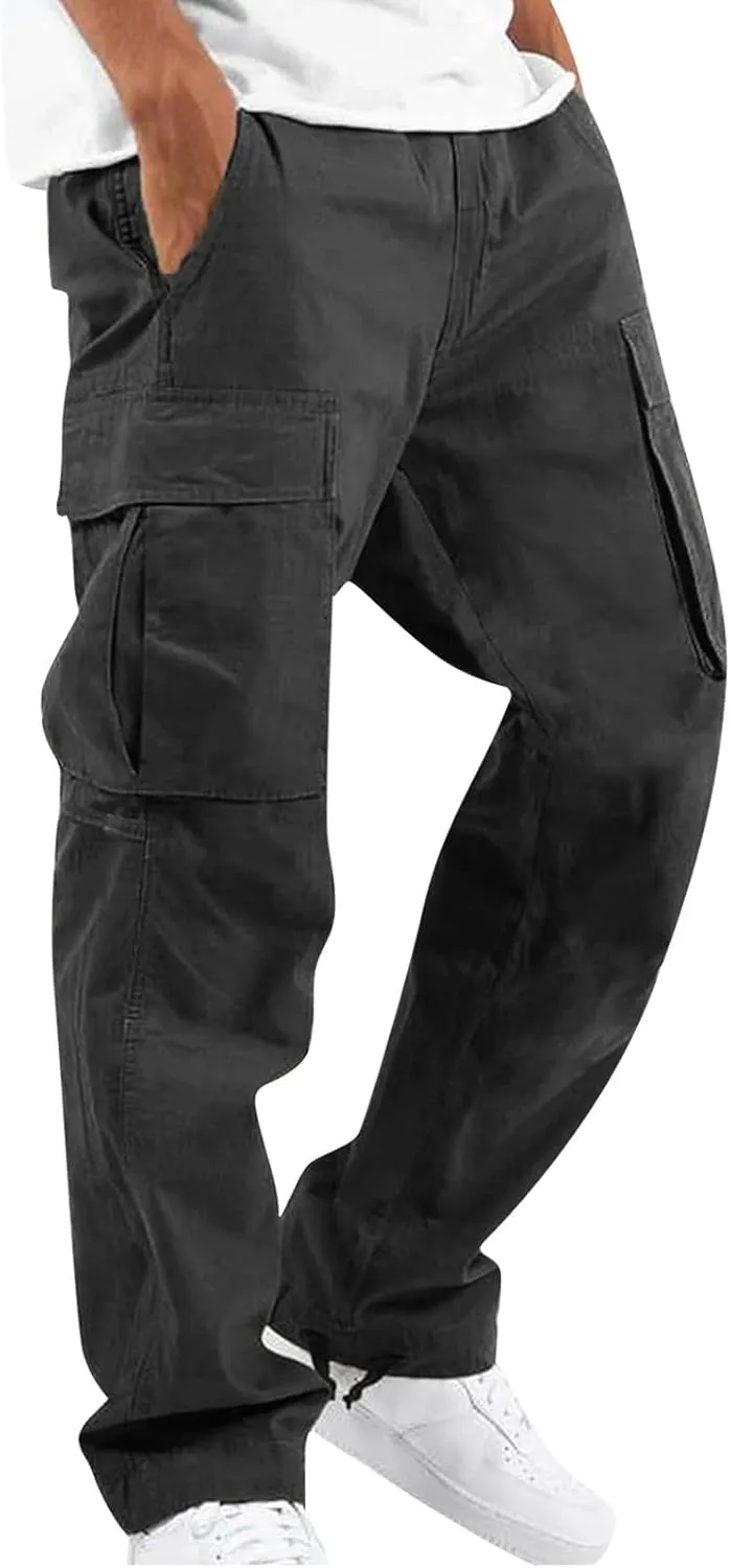 Mencomfy Cargo Pants Lightweight Outdoor Hiking Tactical Pants Palcomfy Elastic Waist Wide Leg Joggers with Pockets