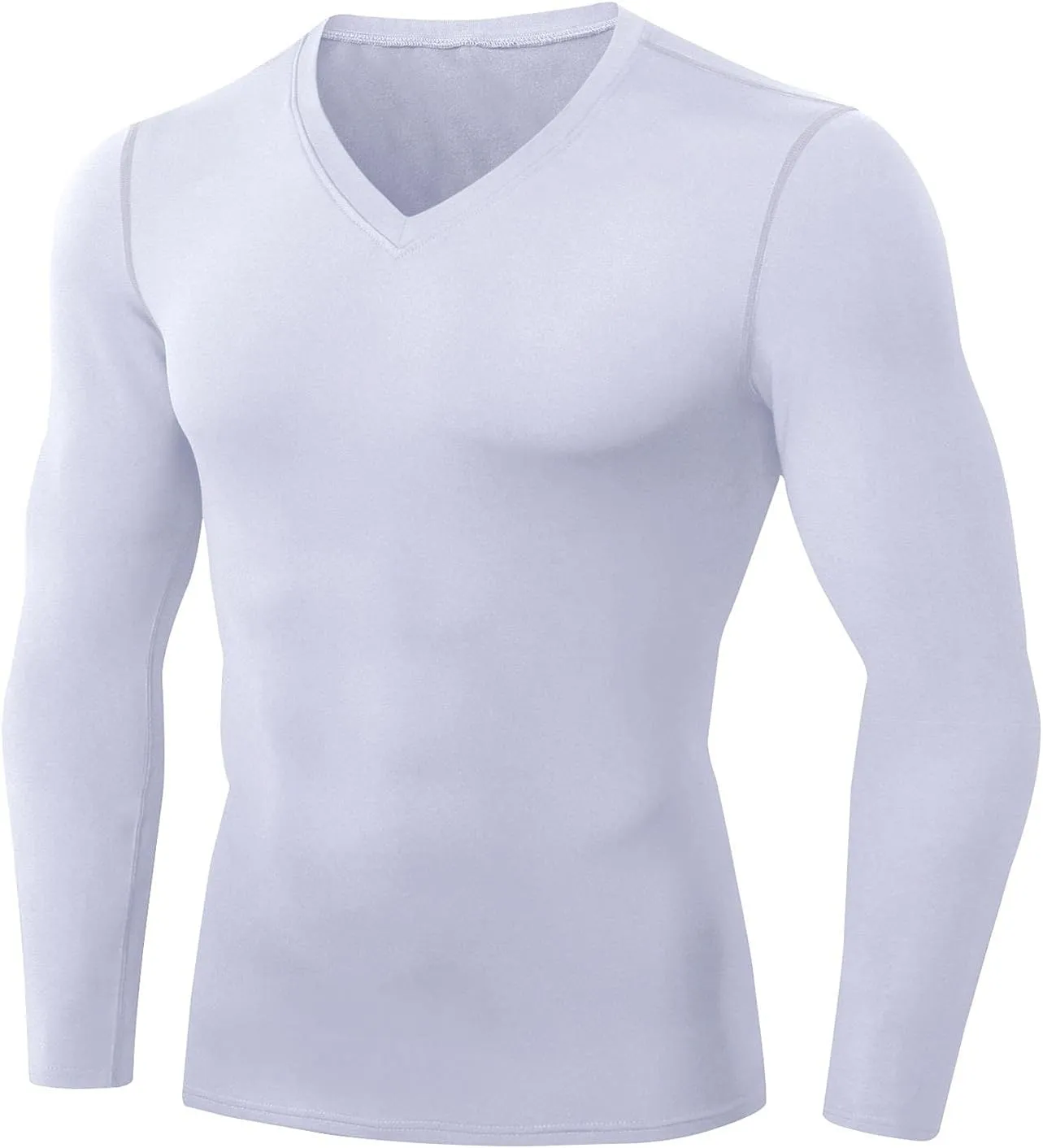 Men's Athletic Compression Shirt - V Neck Long Sleeve Workout Running Base Layer Tops Cool Dry T-Shirt Gym Undershirts