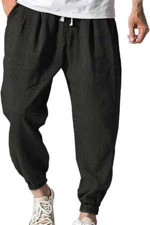 Mens Casual Pants 2025 Comfy Summer Cotton Straight-Leg Pant Basic Comfort Outdoor Big and Tall Solid Color Outfits