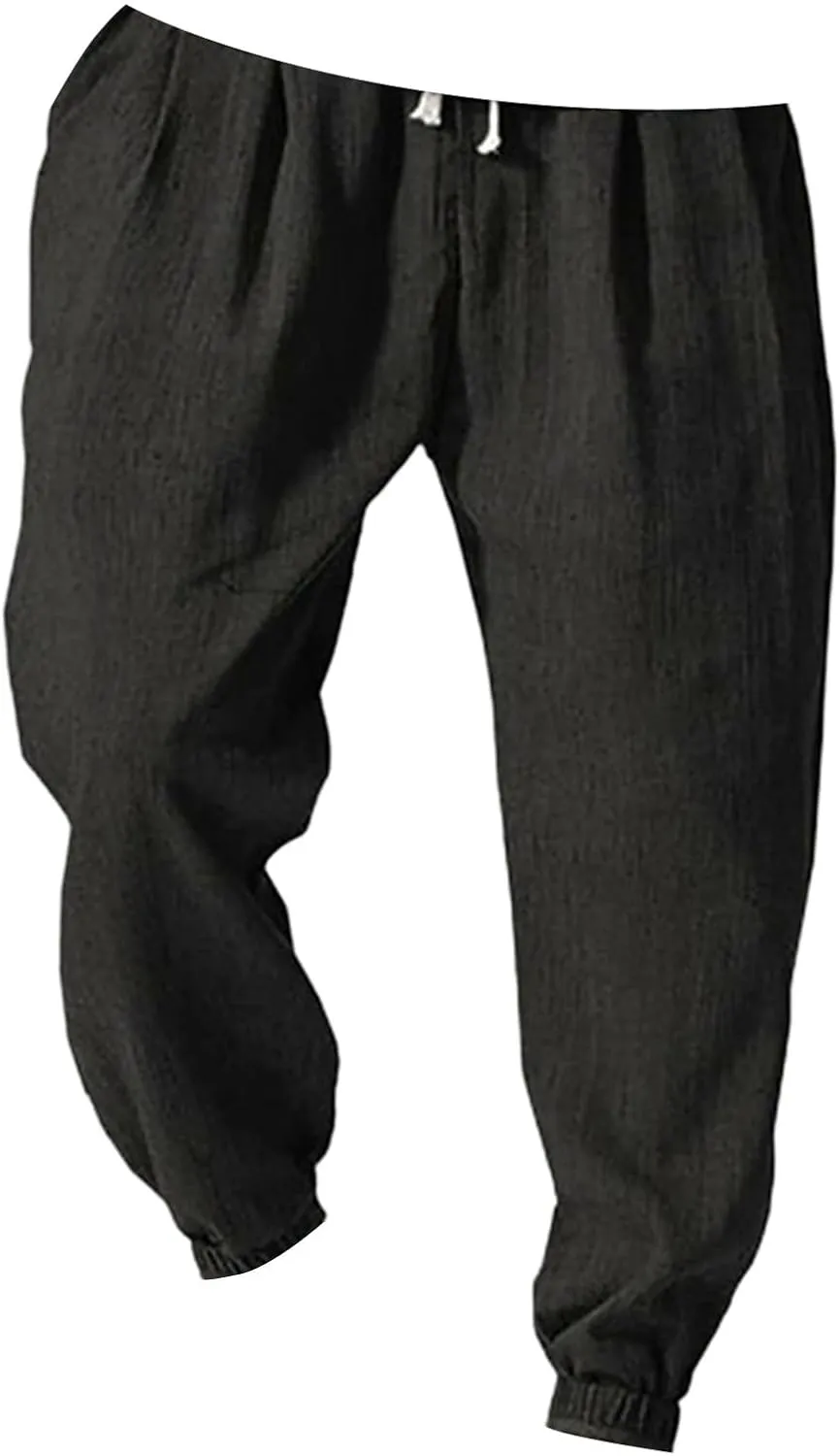 Mens Casual Pants 2025 Comfy Summer Cotton Straight-Leg Pant Basic Comfort Outdoor Big and Tall Solid Color Outfits