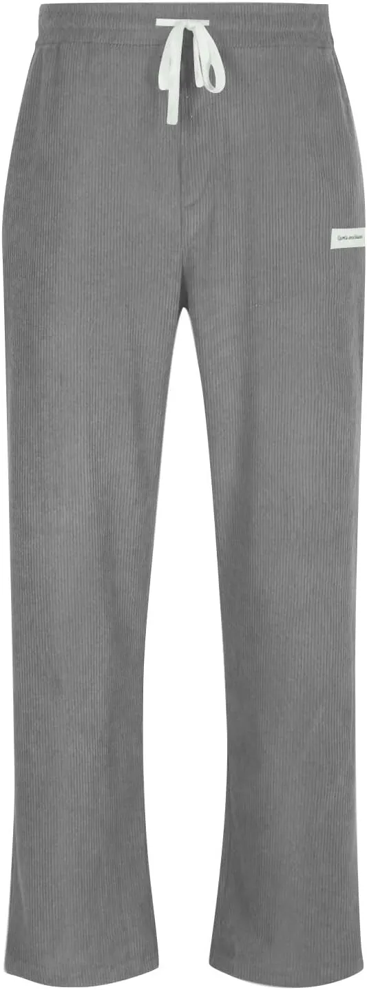 Mens Corduroy Pants Casual Drawstring Pant with Pockets Fashion Loose Fit Wide Leg Sweatpants Baggy Retro Trousers