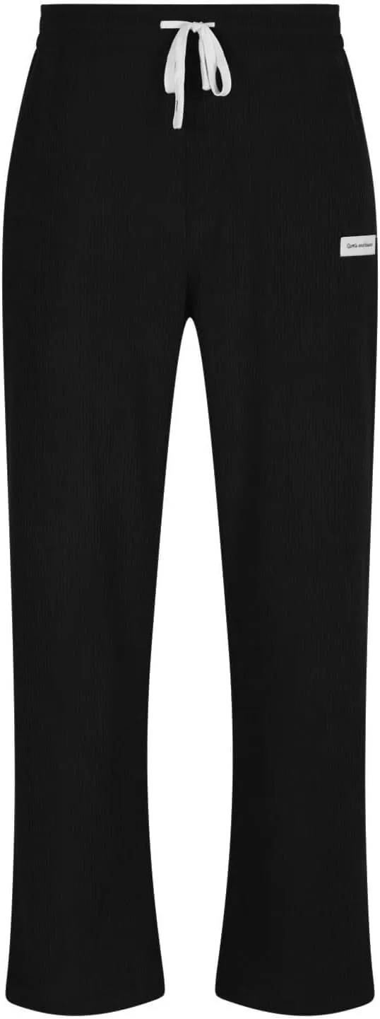 Mens Corduroy Pants Casual Drawstring Pant with Pockets Fashion Loose Fit Wide Leg Sweatpants Baggy Retro Trousers