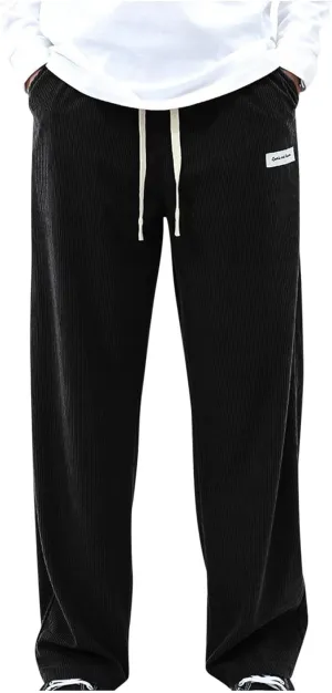 Mens Corduroy Pants Casual Drawstring Pant with Pockets Fashion Loose Fit Wide Leg Sweatpants Baggy Retro Trousers