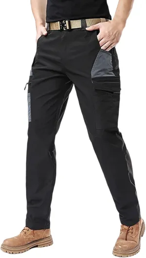 Men's Hiking Cargo Pants Utility Elastic Waist Pockets Ripstop Breathable Tactical Pants Stretch Jogging Sweatpants