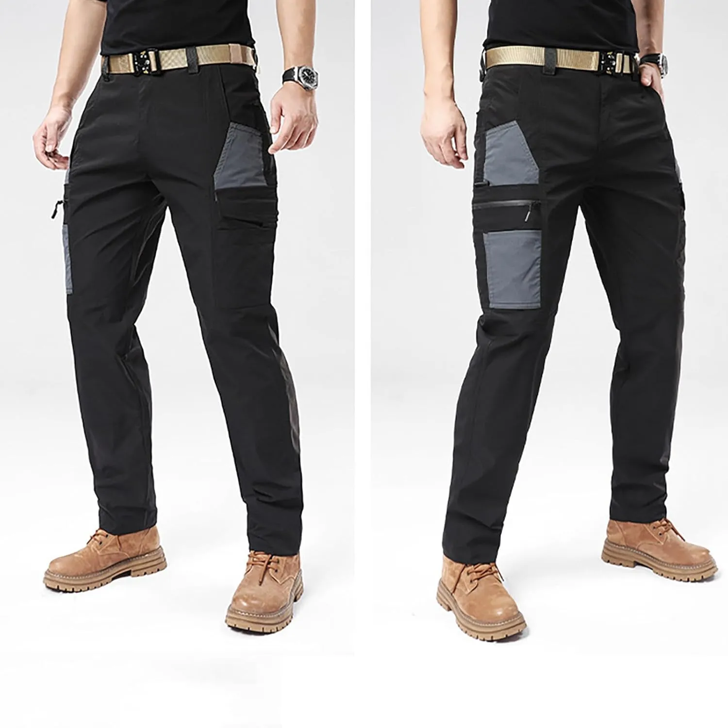 Men's Hiking Cargo Pants Utility Elastic Waist Pockets Ripstop Breathable Tactical Pants Stretch Jogging Sweatpants