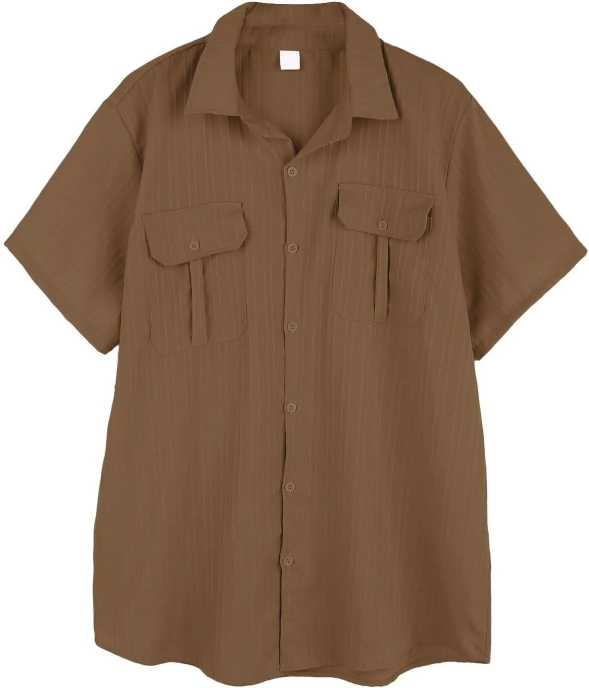 Mens Linen Striped Cargo Shirts 2025 Button Down Polo Shirt Quick Dry Short Sleeve Tactical Sweatshirts with Pockets