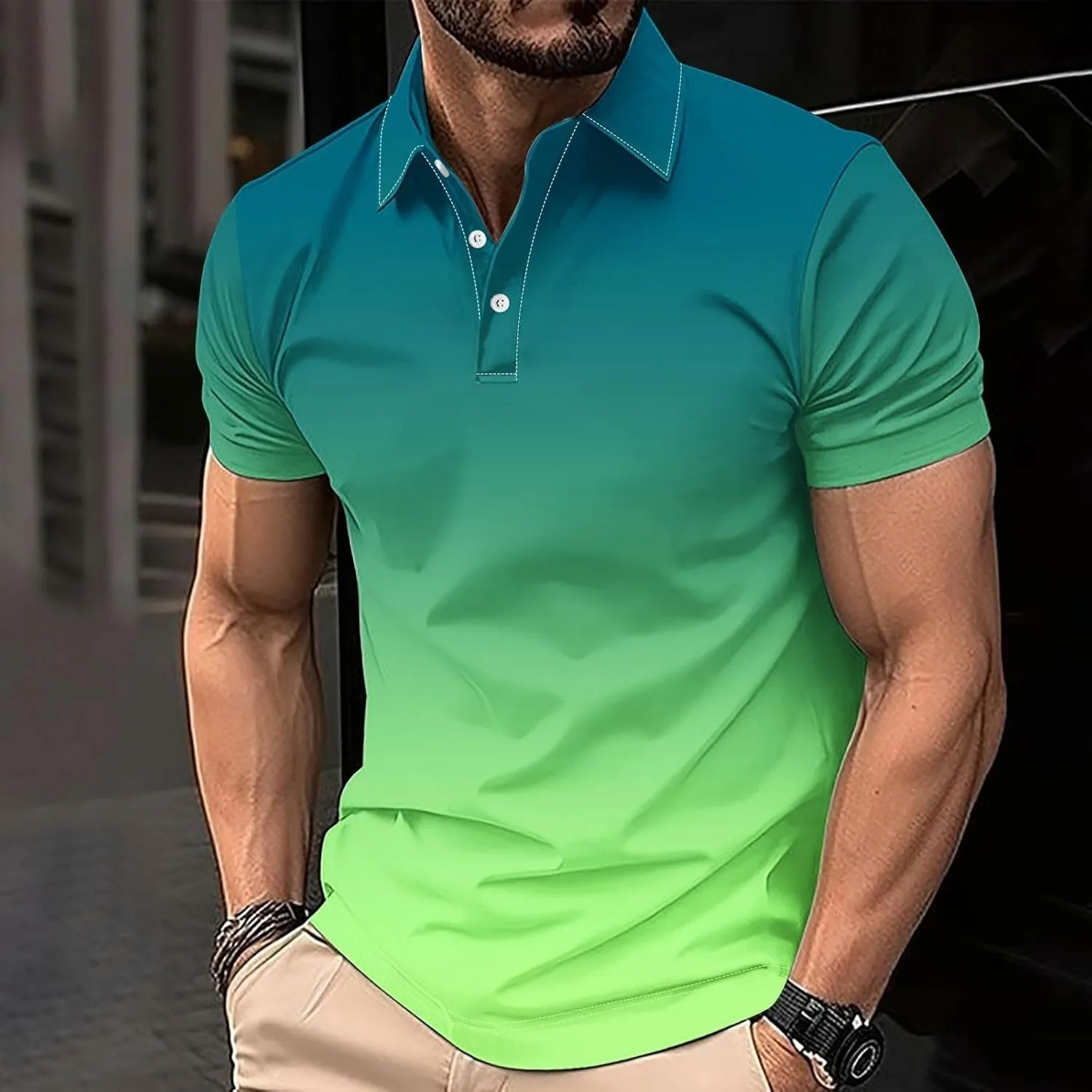 Mens Polo Shirts Short Sleeve Pride Rainbow Stripe Shirt with 3 Buttons Summer Tees Business Work Tops T-Shirt Blouse