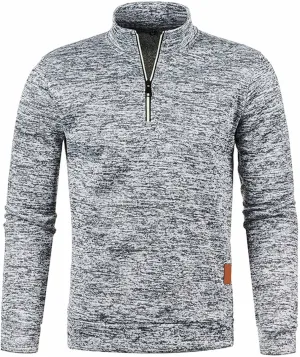 Men's Quarter Zip Thermal Fleece Lined Sweater,Winter Lightweight Soft Pullover Outdoor Athletic Lapel Sweatshirt