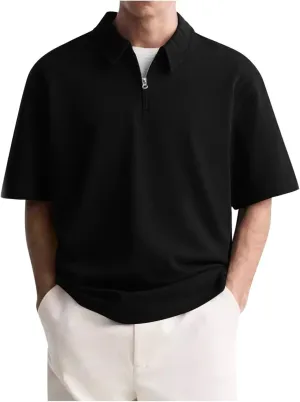 Mens Short Sleeve Polo Shirts Casual Loose Fit Quarter Zip Pullover Classic Trendy Lightweight Golf Collared T-Shirt