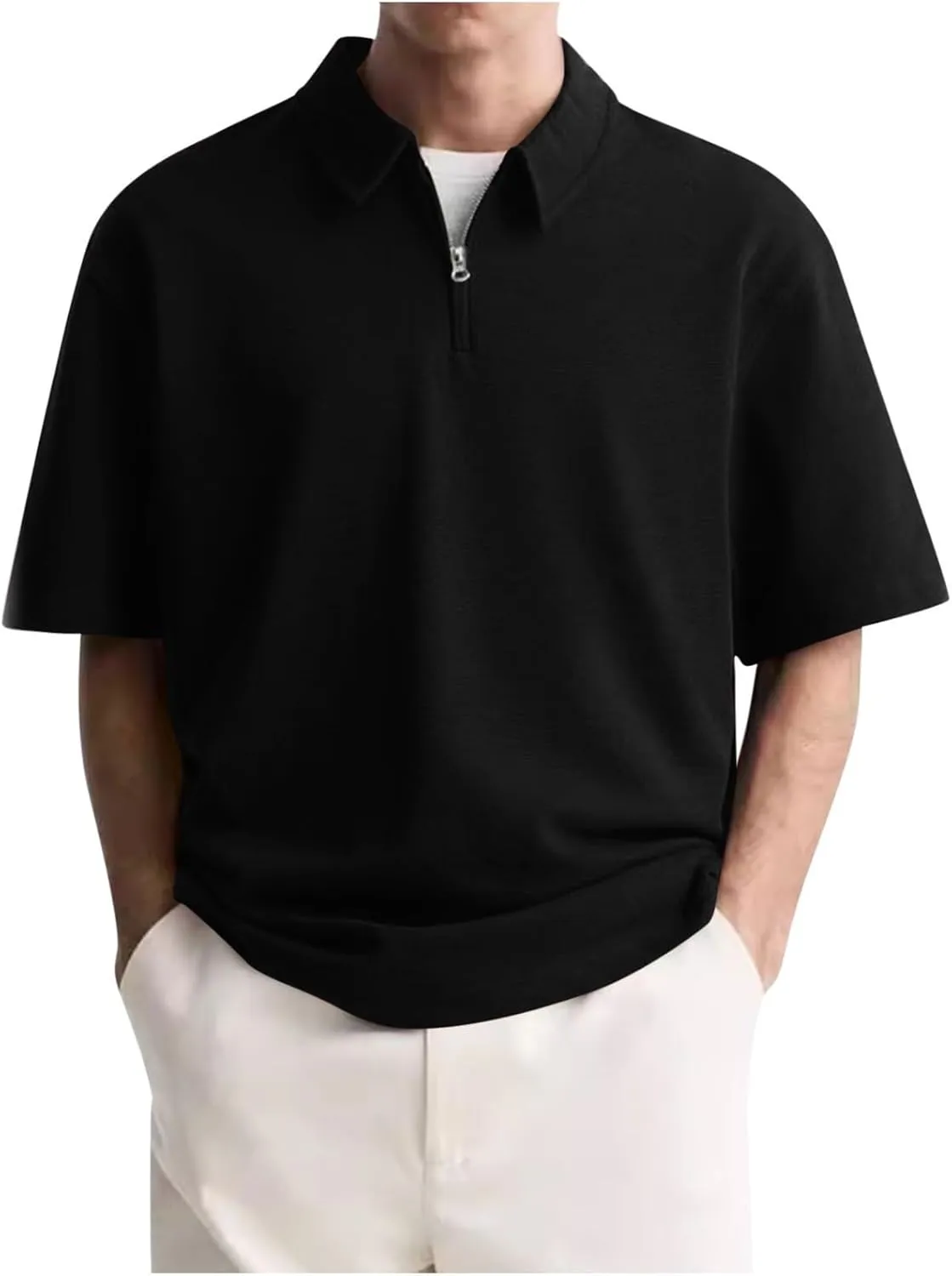 Mens Short Sleeve Polo Shirts Casual Loose Fit Quarter Zip Pullover Classic Trendy Lightweight Golf Collared T-Shirt