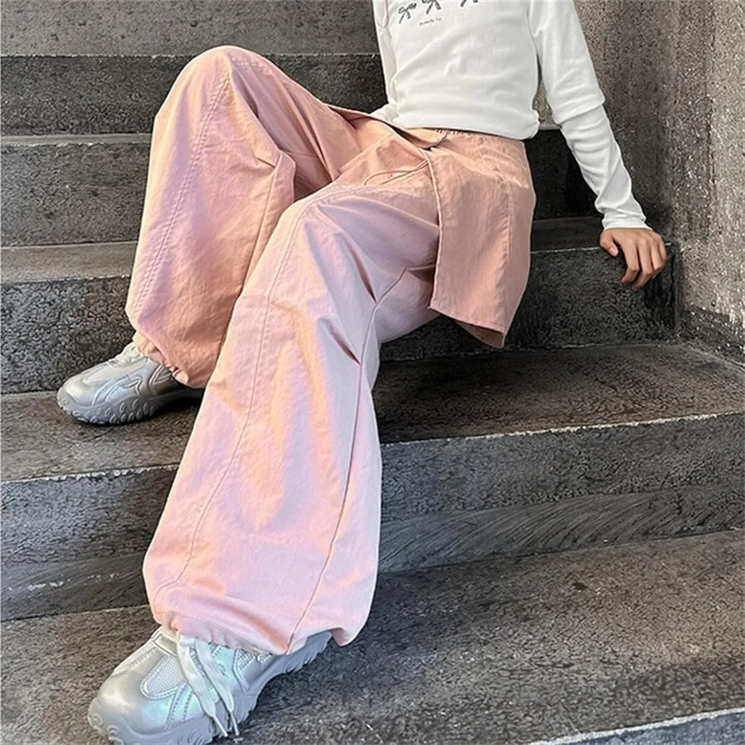 Moonker Teen Girls Baggy Palozzo Pants Loose Detachable Wide Leg Straight Elastic Waist Trousers Summer Comfy