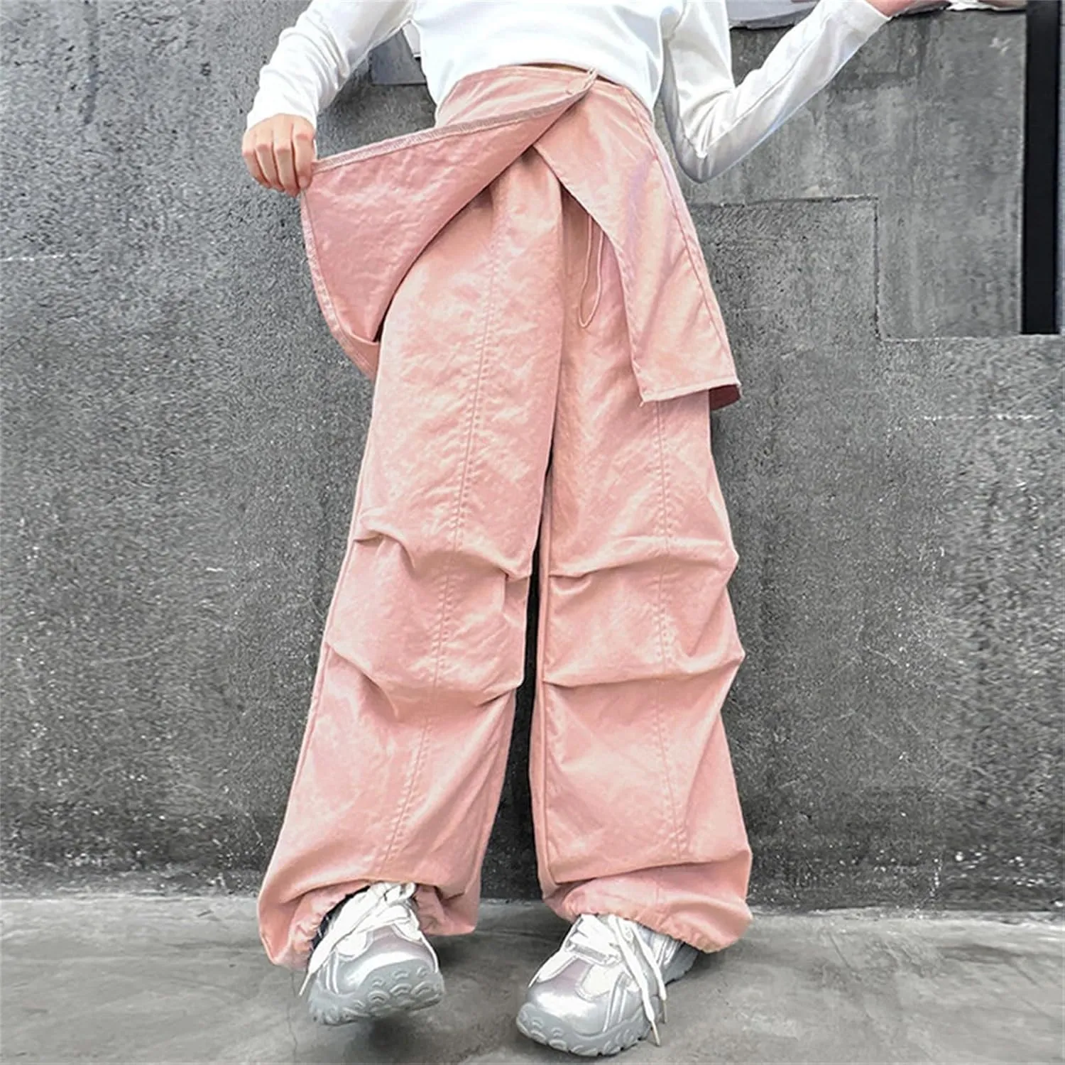 Moonker Teen Girls Baggy Palozzo Pants Loose Detachable Wide Leg Straight Elastic Waist Trousers Summer Comfy