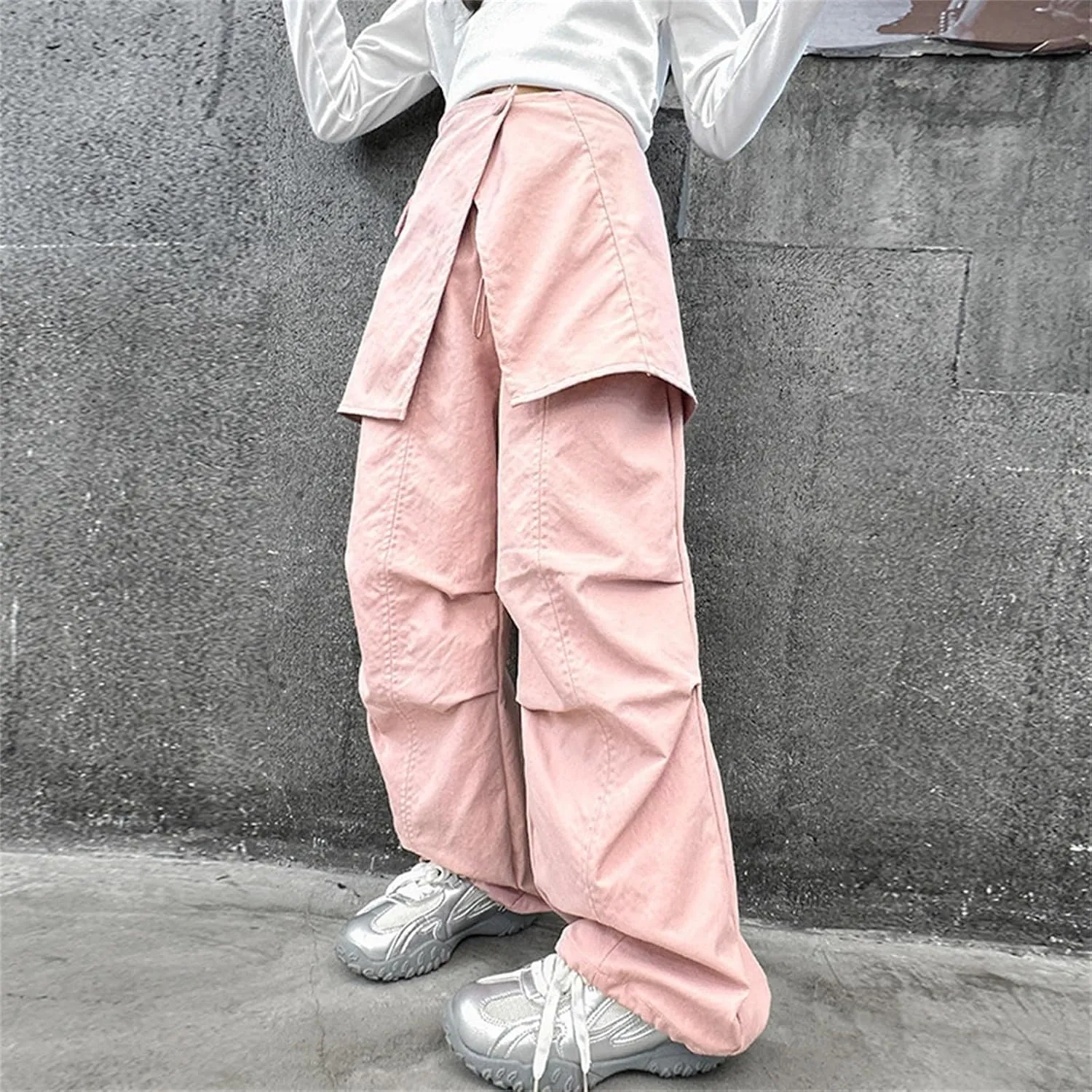 Moonker Teen Girls Baggy Palozzo Pants Loose Detachable Wide Leg Straight Elastic Waist Trousers Summer Comfy
