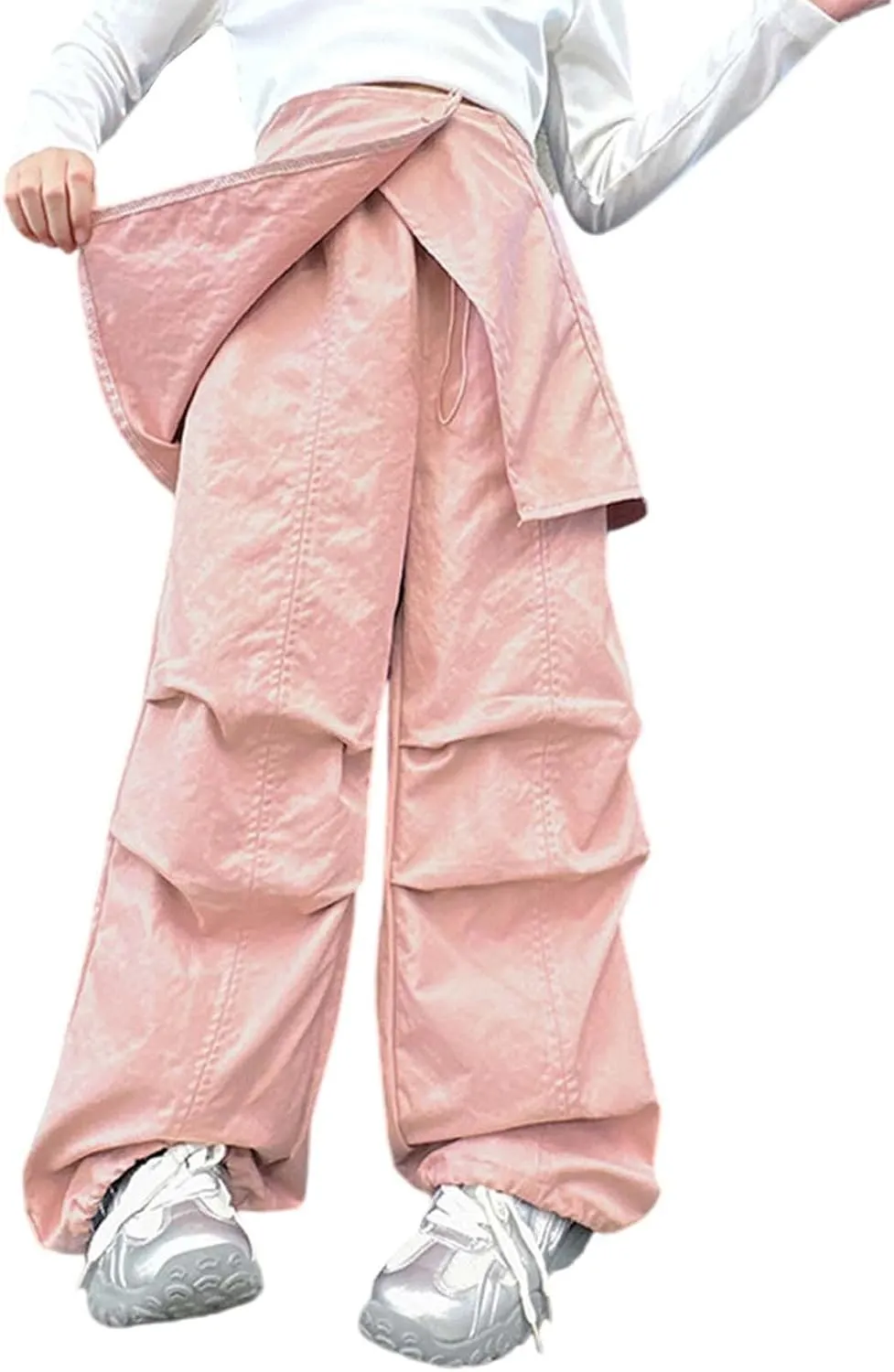 Moonker Teen Girls Baggy Palozzo Pants Loose Detachable Wide Leg Straight Elastic Waist Trousers Summer Comfy