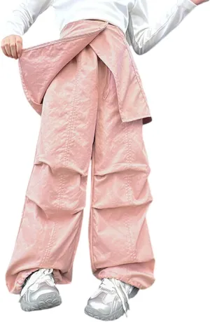 Moonker Teen Girls Baggy Palozzo Pants Loose Detachable Wide Leg Straight Elastic Waist Trousers Summer Comfy