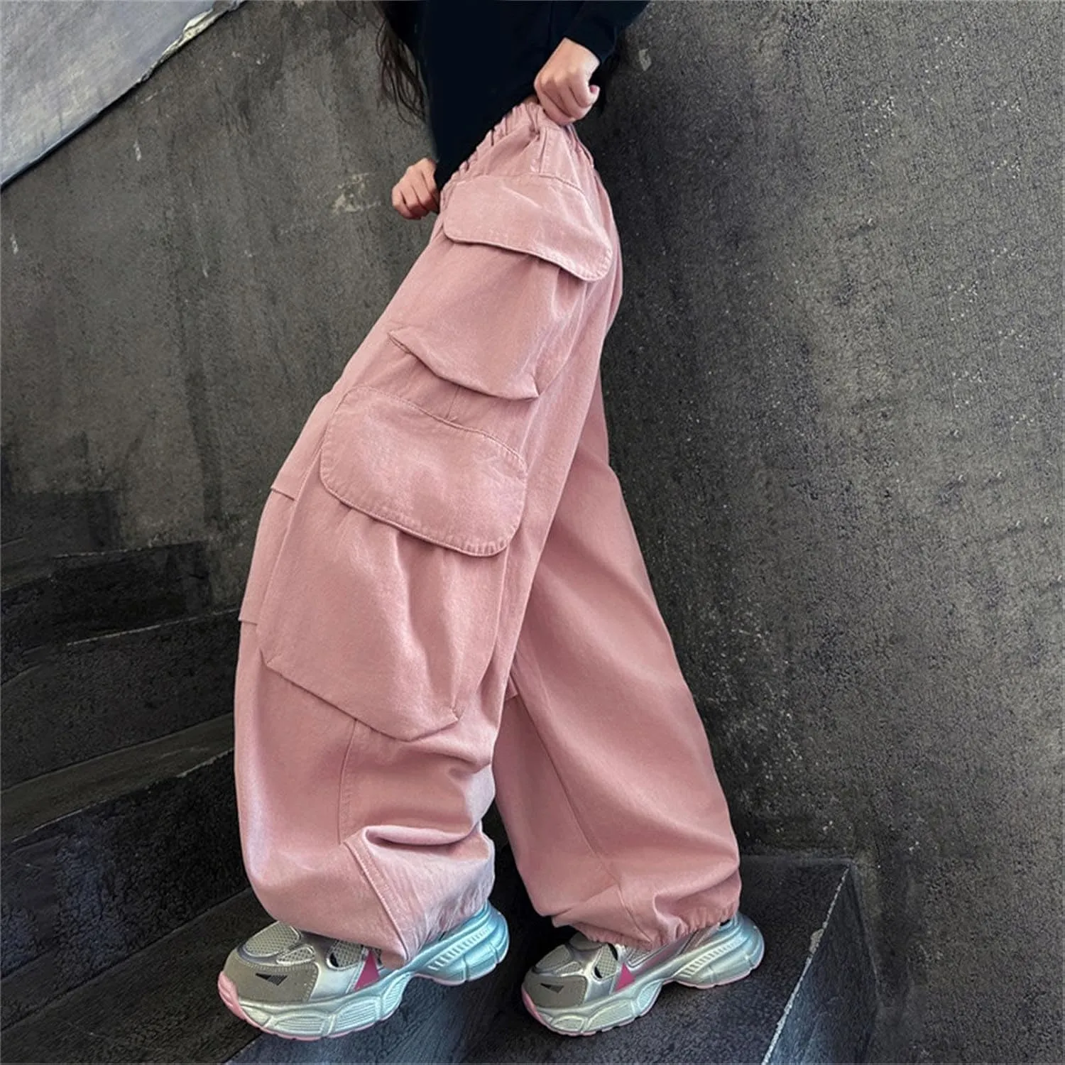 Moonker Teen Girls Baggy Palozzo Pants Loose Wide Leg Straight Elastic Waist Trousers Summer Daily Girls