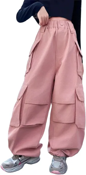 Moonker Teen Girls Baggy Palozzo Pants Loose Wide Leg Straight Elastic Waist Trousers Summer Daily Girls
