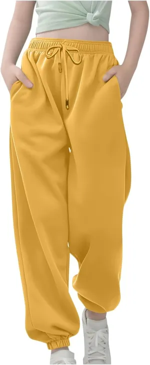 Moonker Teen Girls Baggy Sweatpants Stretchy Wide Leg Drawstin Elastic Wasit Jogging Trousers Daily Kids