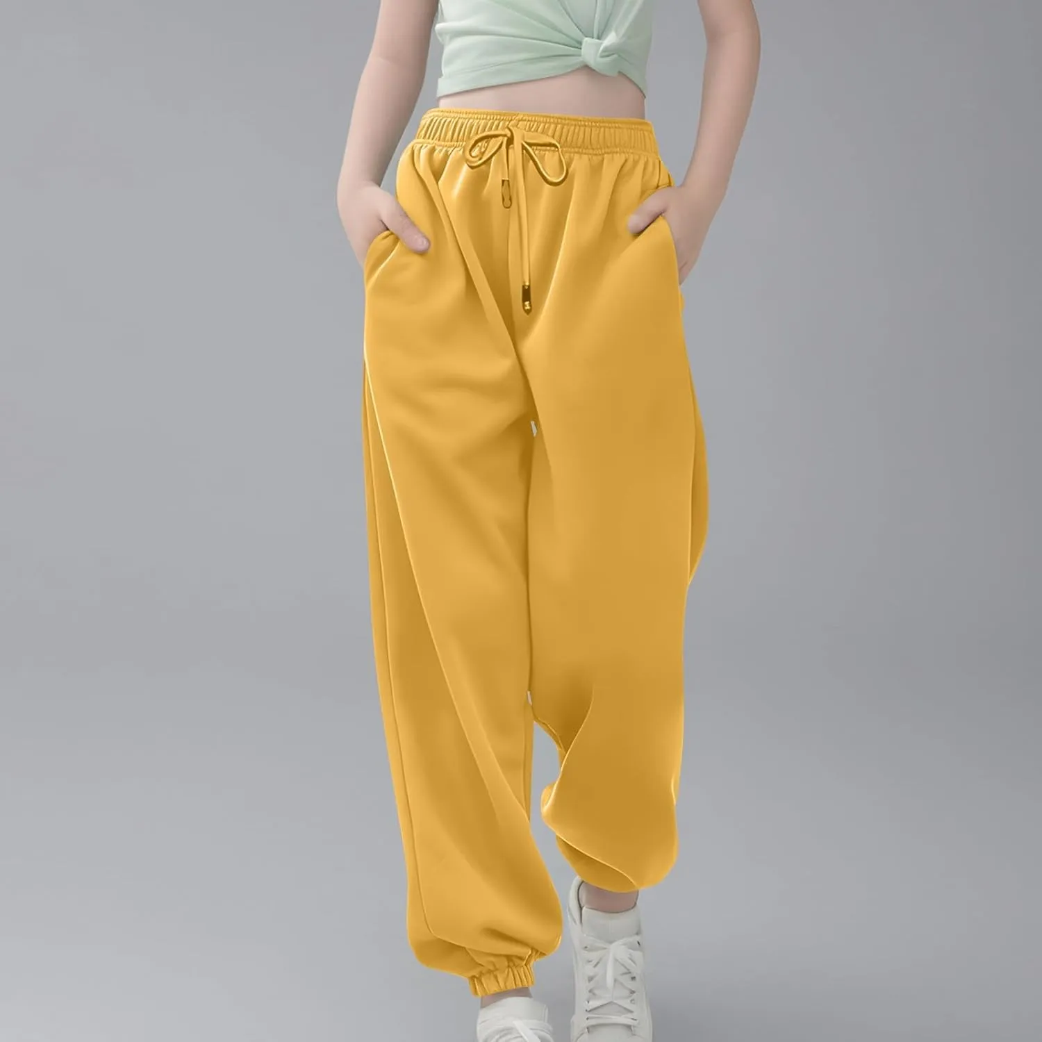 Moonker Teen Girls Baggy Sweatpants Stretchy Wide Leg Drawstin Elastic Wasit Jogging Trousers Daily Kids