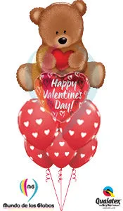 Oso Gigante de 36" pulgadas con corazón metálico   Corazón "Happy Valentine´s Day" de 18" metálico & látex de corazones impresos