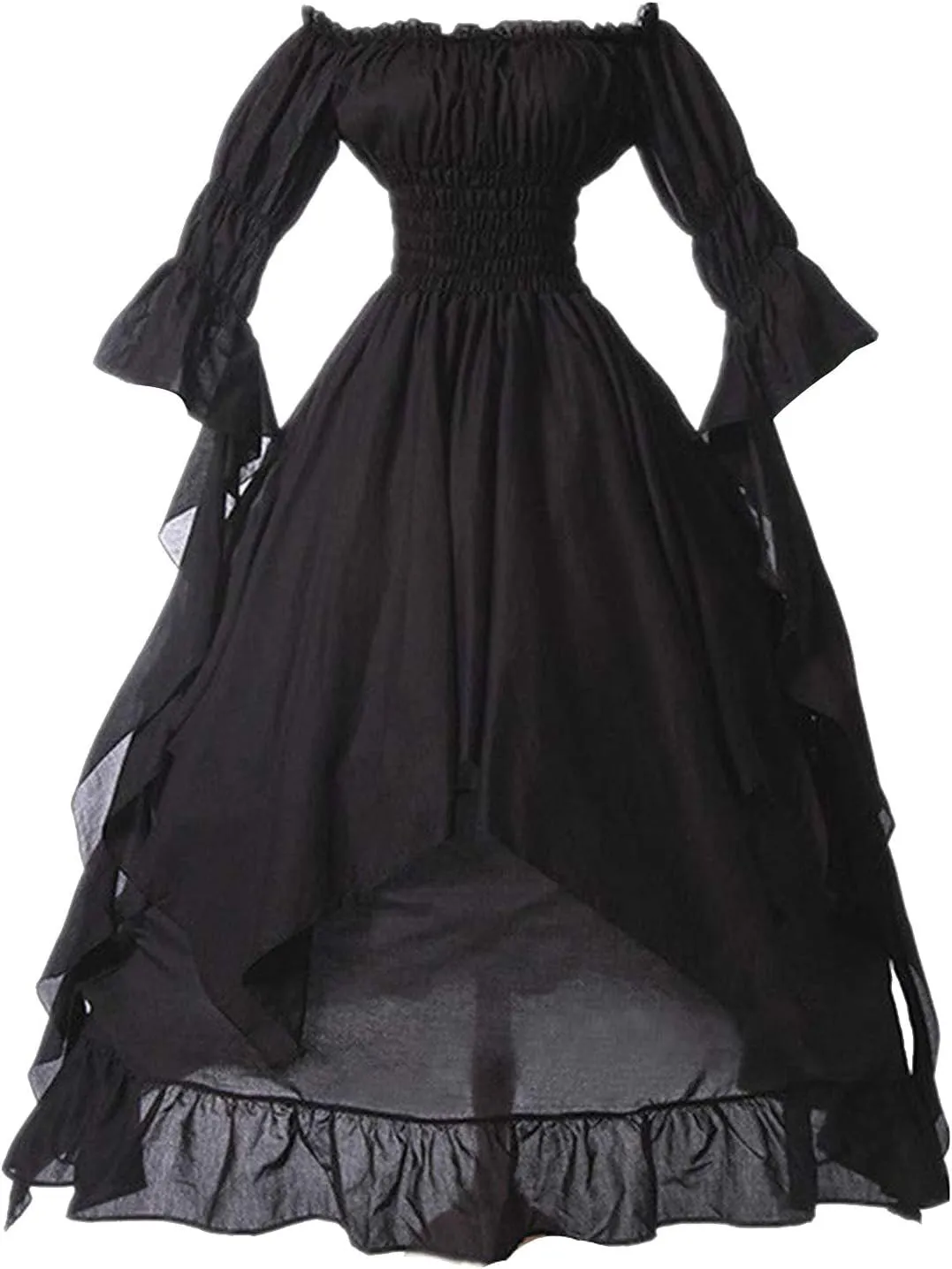 PBNBP Womens Floor Length Puff Sleeve Medieval Gowns High Low Off Shoulder Gypsy Dress Victorian Halloween Cosplay Costume