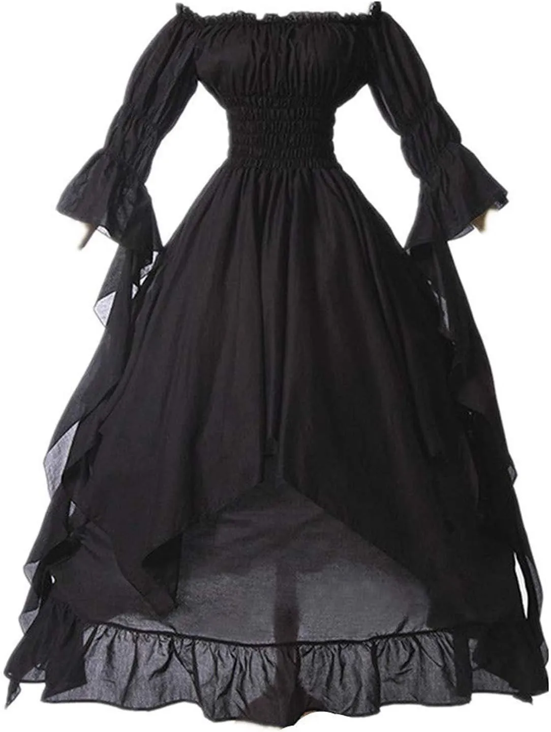 PBNBP Womens Floor Length Puff Sleeve Medieval Gowns High Low Off Shoulder Gypsy Dress Victorian Halloween Cosplay Costume