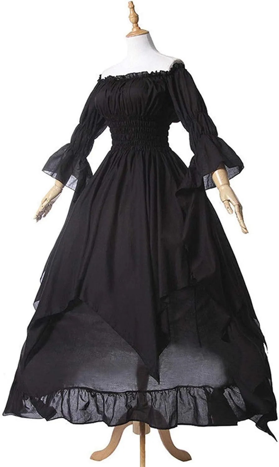 PBNBP Womens Floor Length Puff Sleeve Medieval Gowns High Low Off Shoulder Gypsy Dress Victorian Halloween Cosplay Costume
