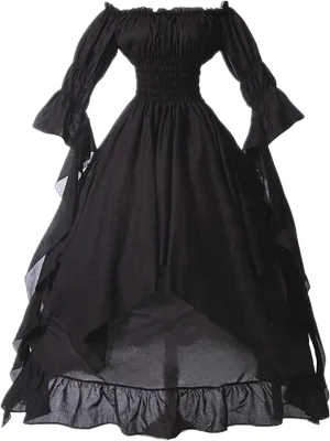 PBNBP Womens Floor Length Puff Sleeve Medieval Gowns High Low Off Shoulder Gypsy Dress Victorian Halloween Cosplay Costume
