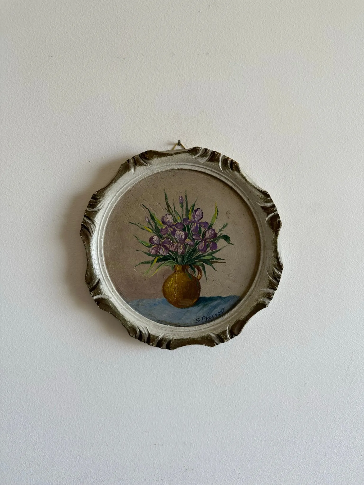 Peinture bouquet de fleurs cadre rond en bois