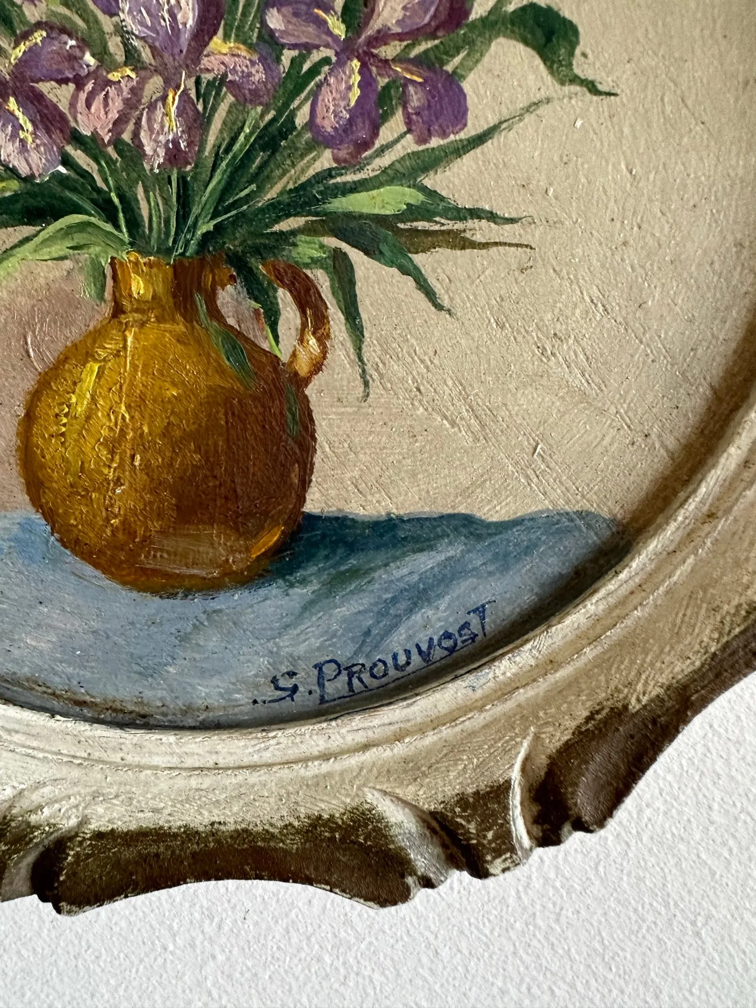 Peinture bouquet de fleurs cadre rond en bois