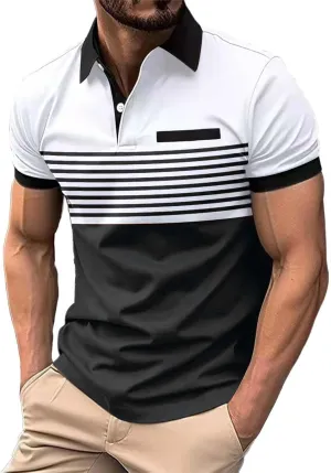 Polo Shirts for Men with Pocket Casual Collared Shirt Polos Classic Button Golf Shirt Loose Athletic Pullover