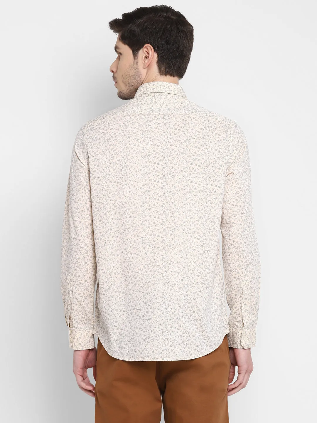 Printed Beige Slim Fit Causal Shirt