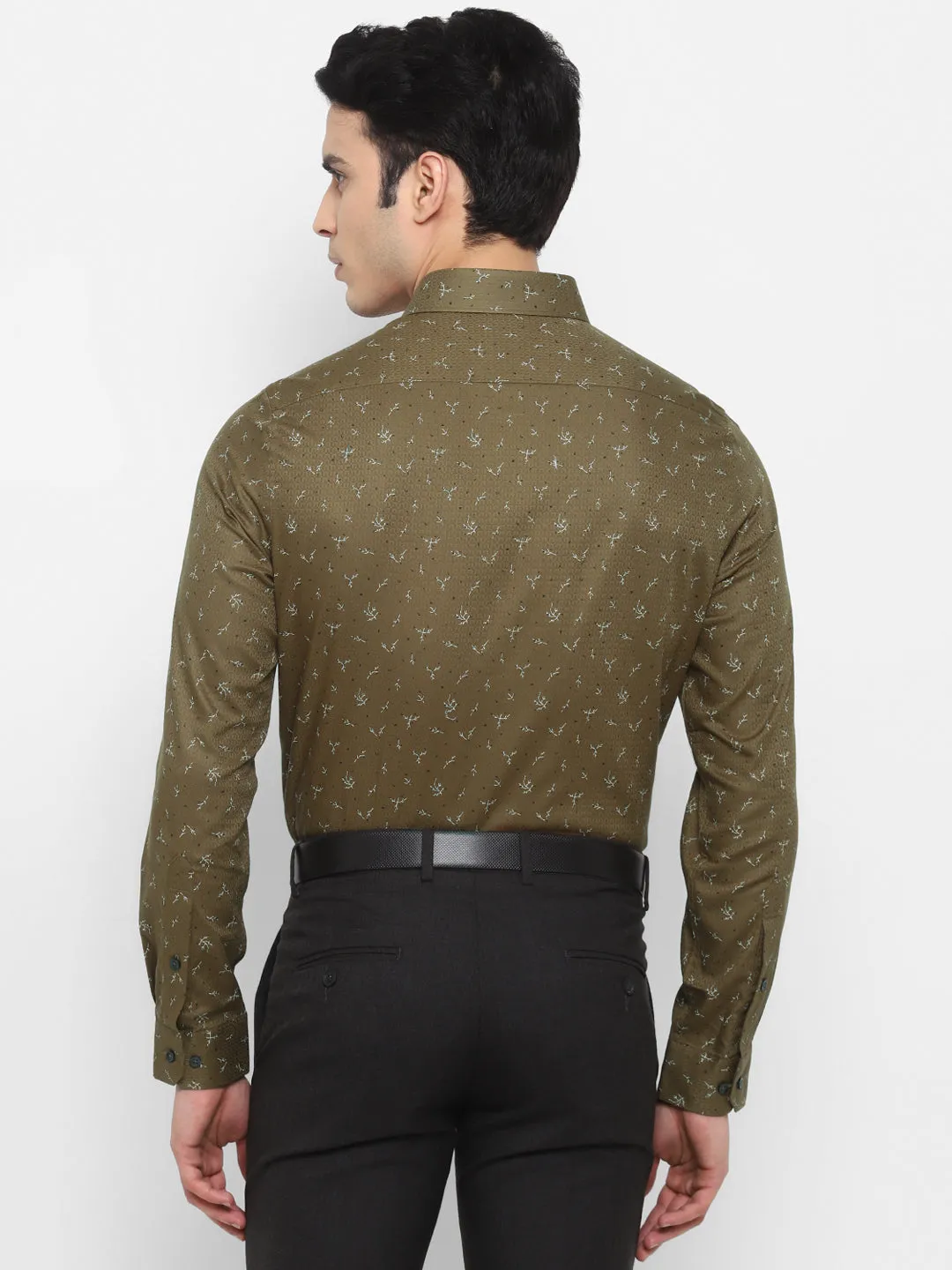 Printed Khaki Slim Fit Formal Shirt